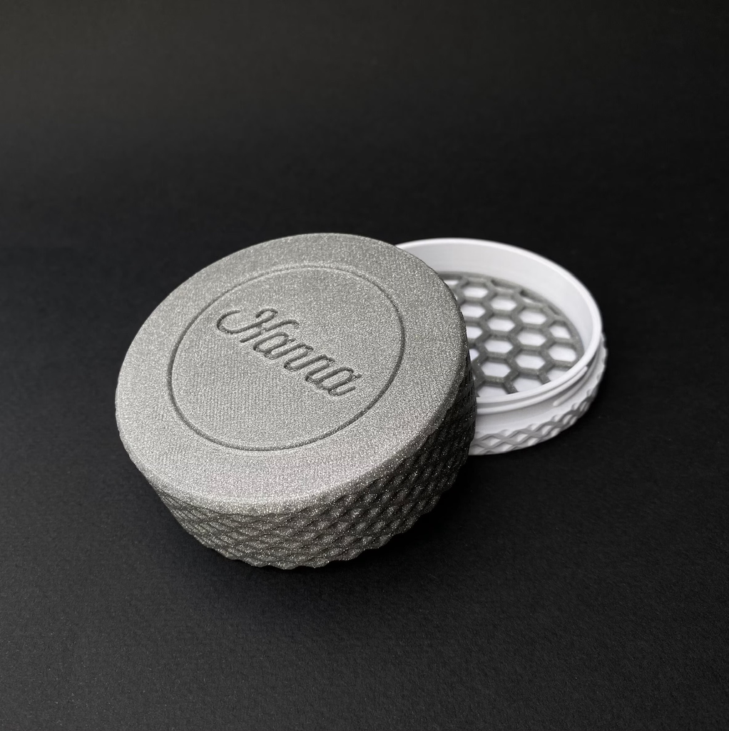 Boîte à savon ronde personnalisable - écrin de transport pour cosmétiques solides - cadeau personnalisé - Design losanges (8cm, Ivoire)