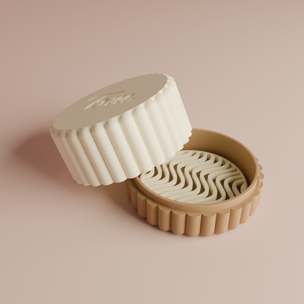 Boîte à savon ronde personnalisable - écrin de transport pour cosmétiques solides - Design boudins